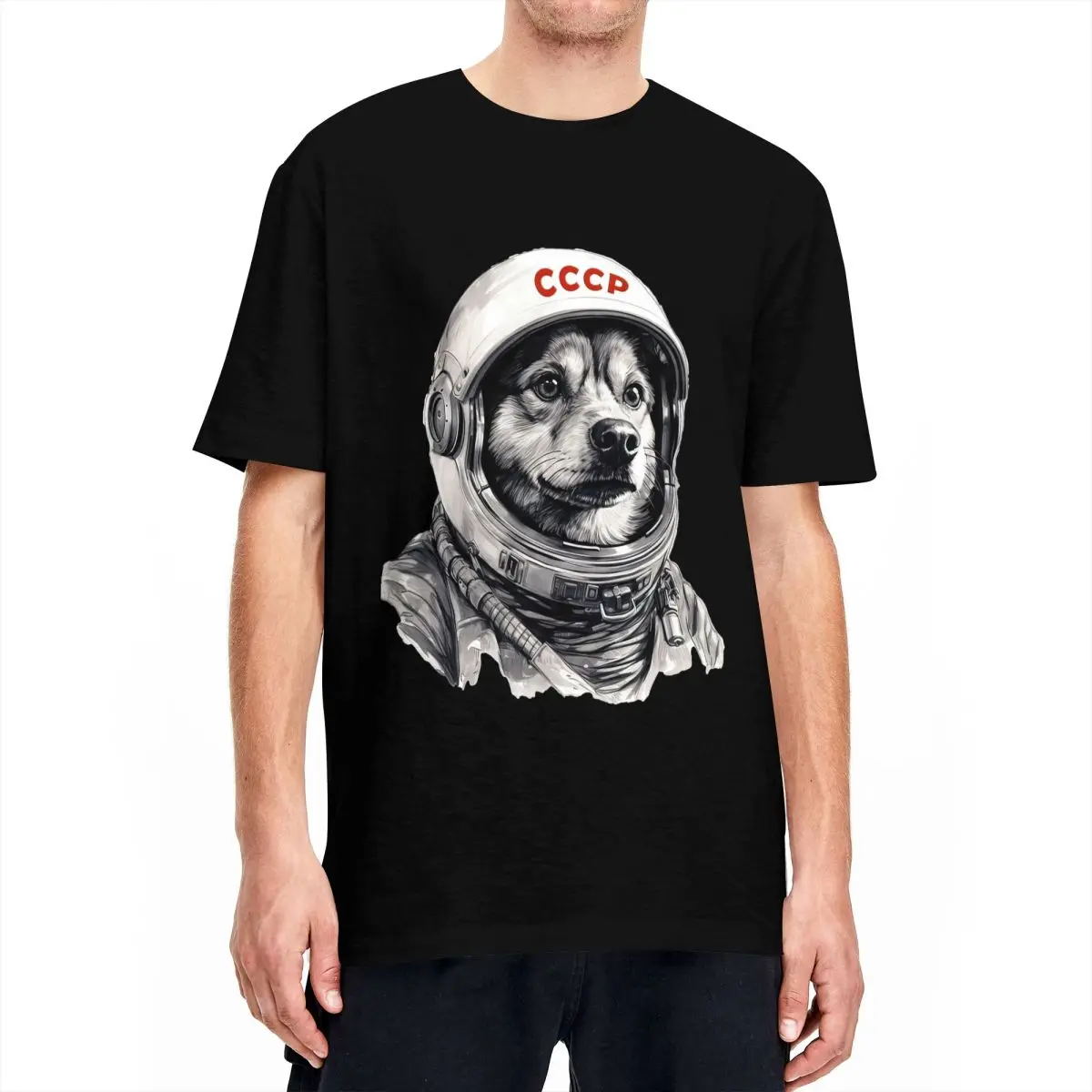 CCCP Rusia Laika Space Urss Astronauta Dog T-Shirt Men First dog in Space Cotton T-Shirts Summer O-Neck Tees Oversized Clothing