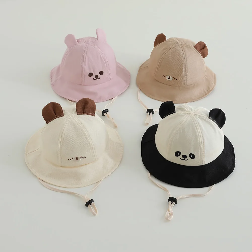 

Fashion Cute Bear Baby Sun Hat Wide Brim Cotton Bucket Hat Toddler For 0-3 Years UV Protection Cap Beach Cap Boys Girls