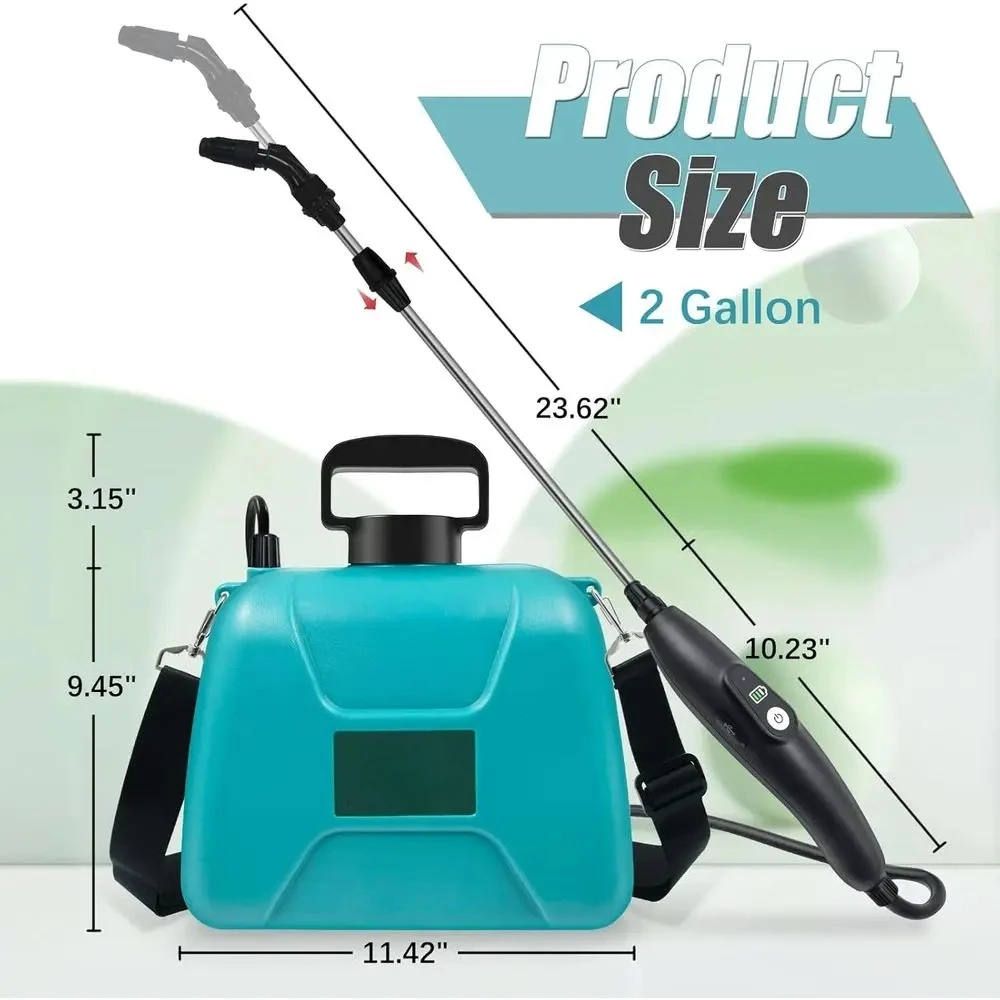 Battery Powered Garden Sprayer, Electric Sprayer with USB Rechargeable Handle, 3 Mist Nozzles, Retractable Wand, Adjust