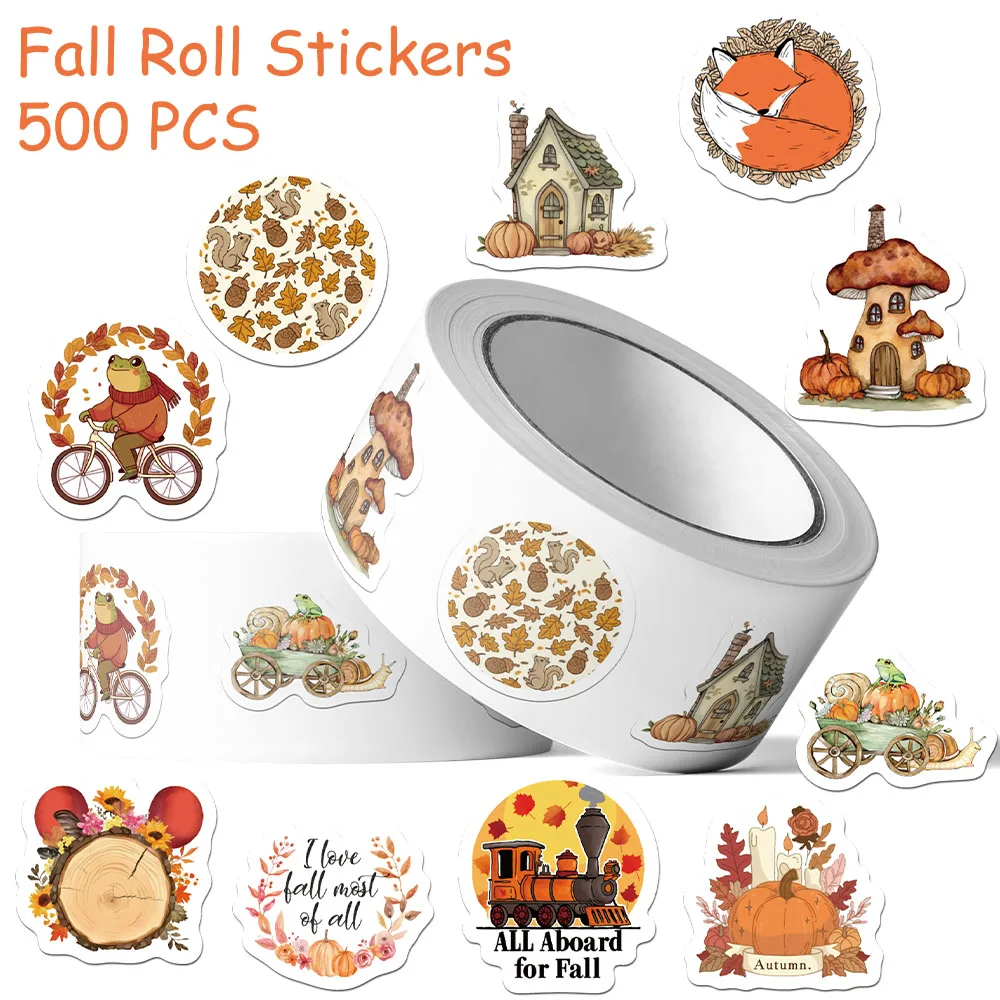 

500pcs Cartoon Fall Roll Stickers Decals For Phone Laptop Scrapbook Suitcase DIY Aesthetic Waterproof Stickers Creative Gifts