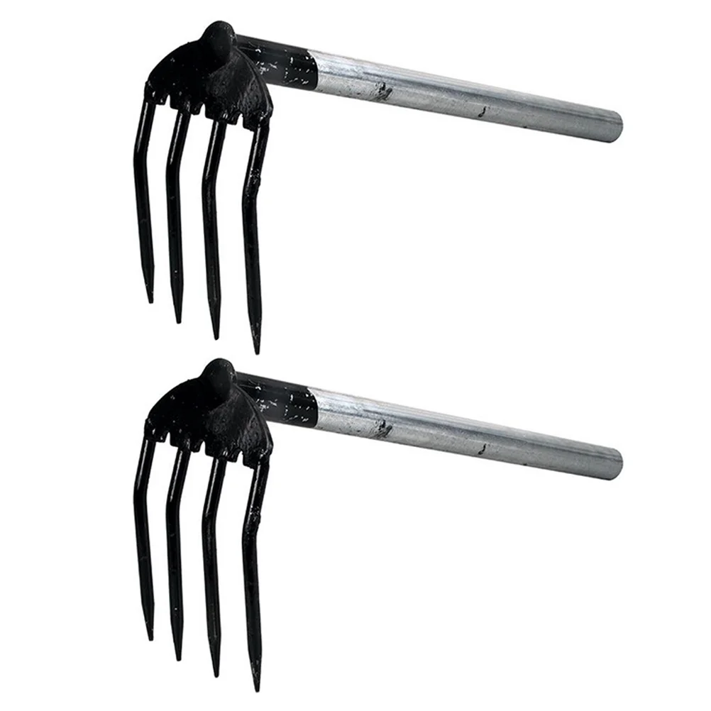 

2Pcs Four Teeth Gardening Rake Steel Durable Garden Hand Tool Soil Loosening Cultivating Digging Rake for Yard Orchard Farm