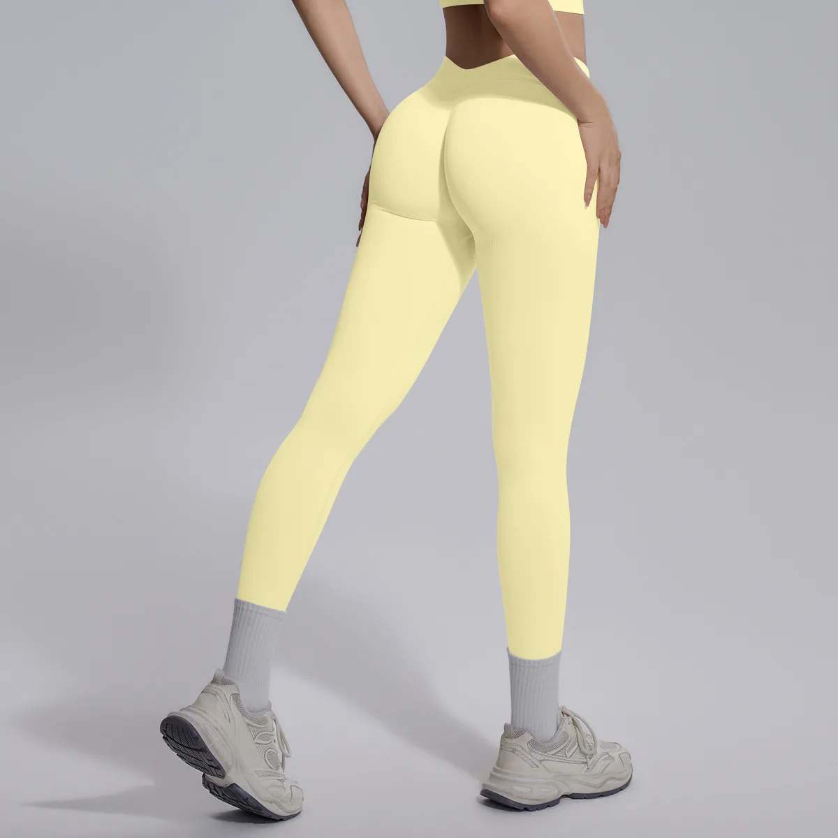 Women High Waist Seamless Yoga Leggings V-Seam Butt Lifting Tummy Control Squat Proof Stretch Workout Gym Running Fitness Pants