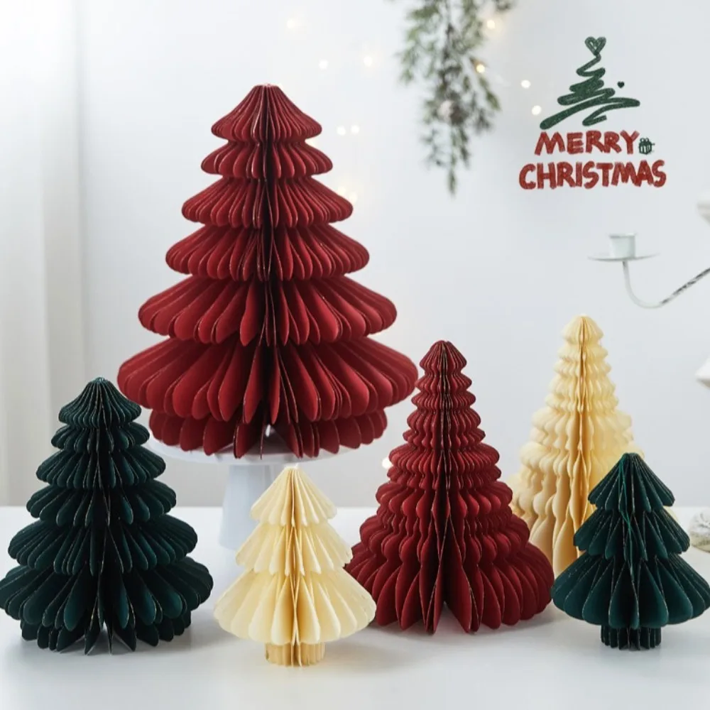 

New 3D Christmas Tree Ornament Paper Multiple Size Honeycomb Ball Navidad Decor DIY Handmade Desktop Xmas Statue Party Favors