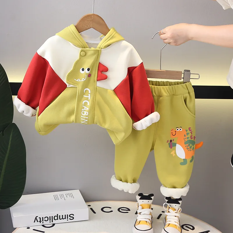 Children'S Clothing Sets Baby Boys Winter Autumn Costume Cute Dinosaur Modeling 2pcs Outfit For Kids Girl Suits Thickened Warmth