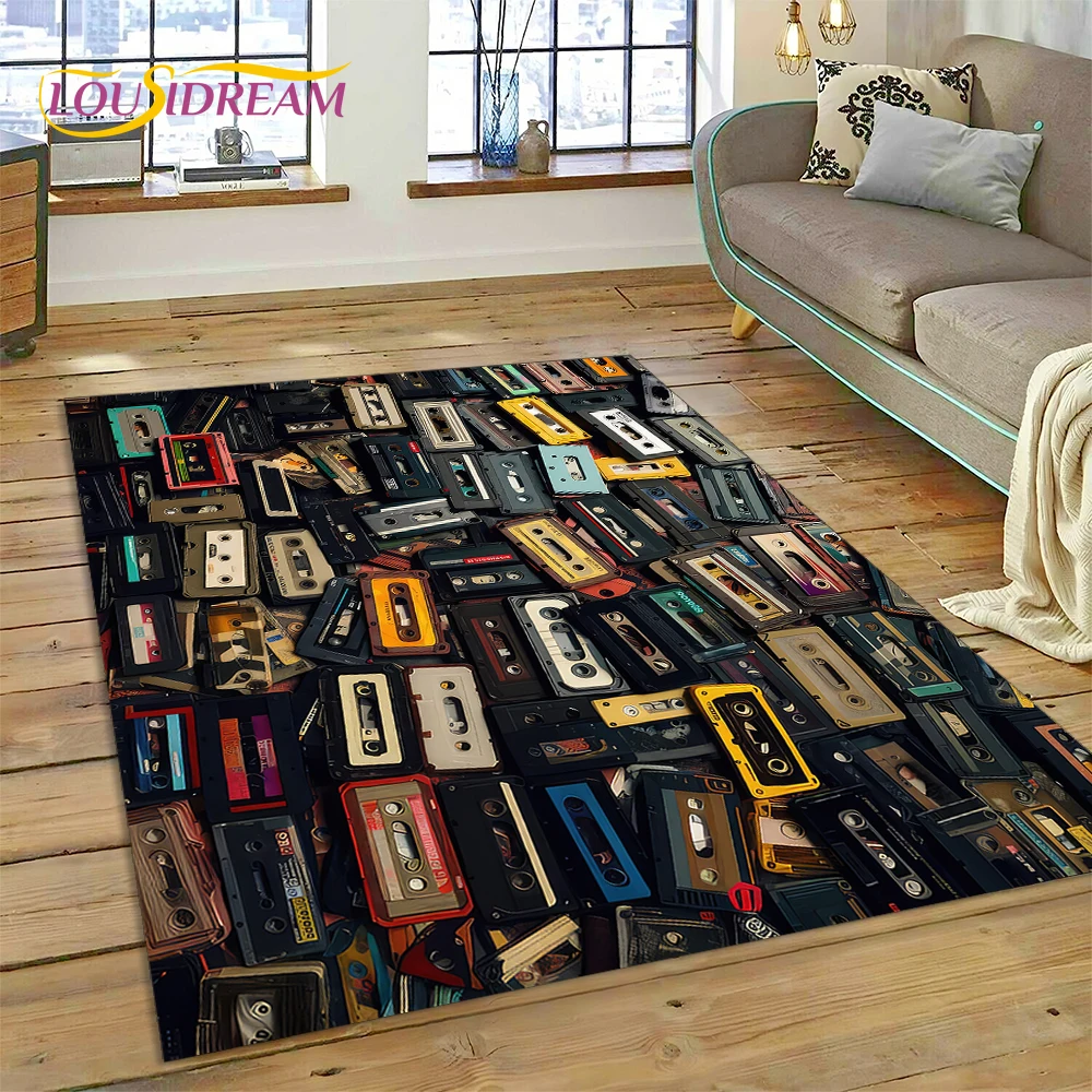 3D Music Cassette Tape Retro Recorder CD Instrument Carpet Rug for Bedroom Living Room Home Sofa Decoration, Kid Decor Floor Mat