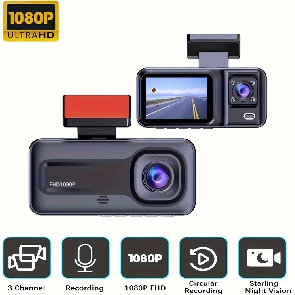 

2-Channel Front and Rear Car Camera, 1080P Car Camera, IR Night Vision, Loop Recording Car DVR Camera, 2 Lenses with 2-Inch IPS
