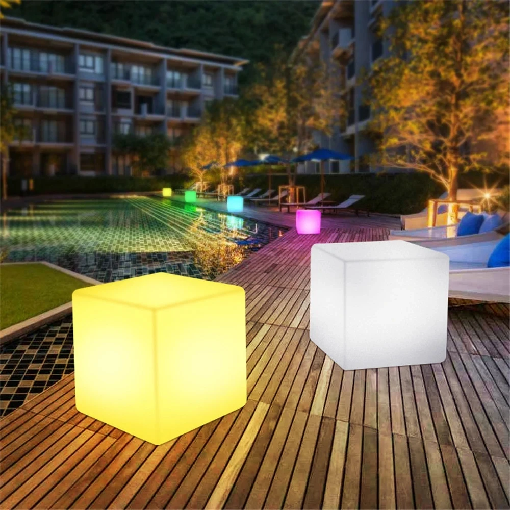 Cubo de luz Led para exteriores, muebles de jardín, sillas de exterior de plástico impermeable, sillón de jardín con brillo de recarga, silla de cubo Led