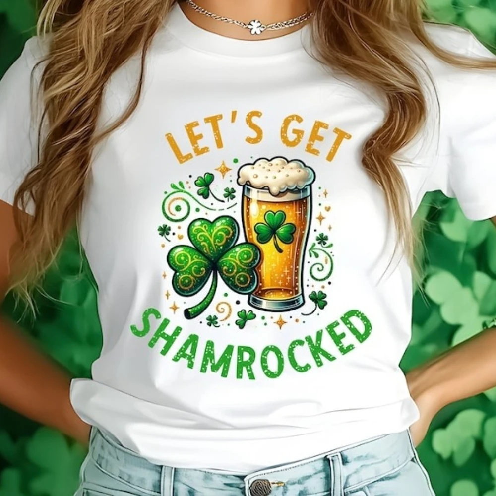 

Let's Get Shamrocked Funny T-shirt Shamrock Shirt St Patrick's Day Beer Drinking TShirt St Paddys Day Men Women Casual Tee Tops