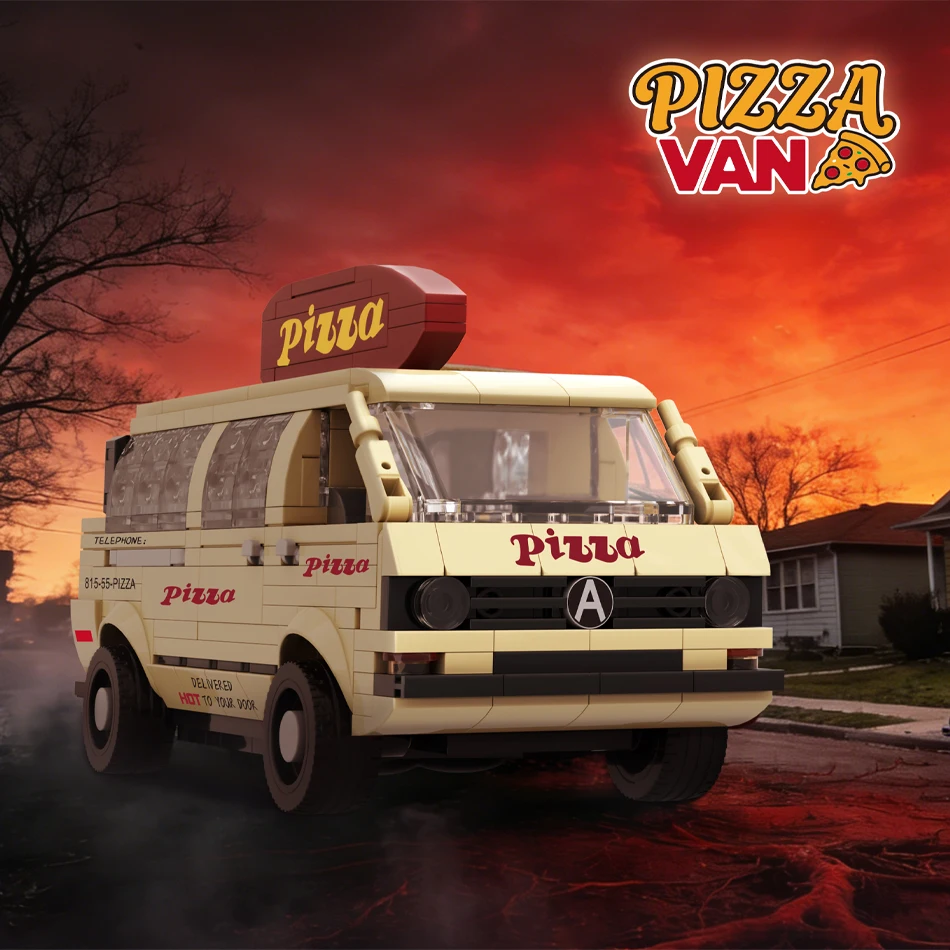 

City Vintage Surfer Boy Pizza Van Model Building Blocks Strangered Movie Pizzamobile T Bus Truck Vehicle Bricks Toys Adults Gift