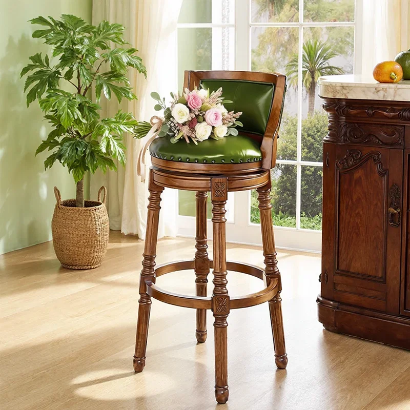 Household European solid wood bar chair round stool high stool backrest