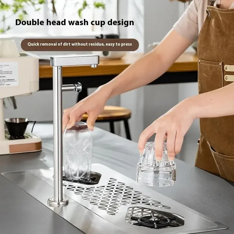 Commercial Cafe Bar Pitcher Rinser Stainless Steel Embedded Sink High Pressure Cup Washer Automatic Cleaning Cup Pusher Faucet