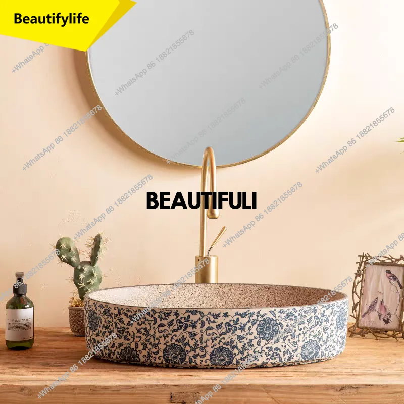 

a13 Ретро сине-белая керамическая раковина, умывальник на балконе, одинарная раковина, умывальник для ванной комнаты, раковина для ванной комнаты, умывальник