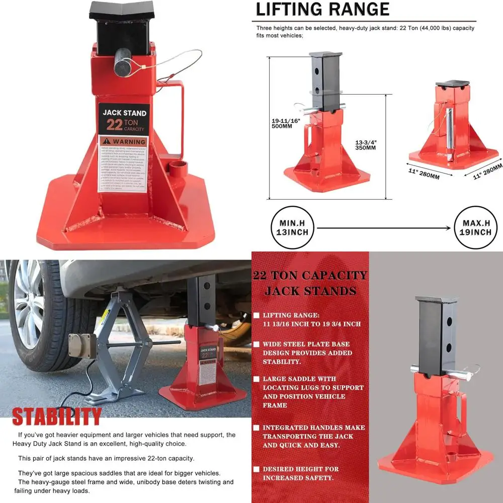 

Pair of 22 Ton Capacity Pin-Type Car Jack Stands, Adjustable up to 19.75 for Trucks and Equipment