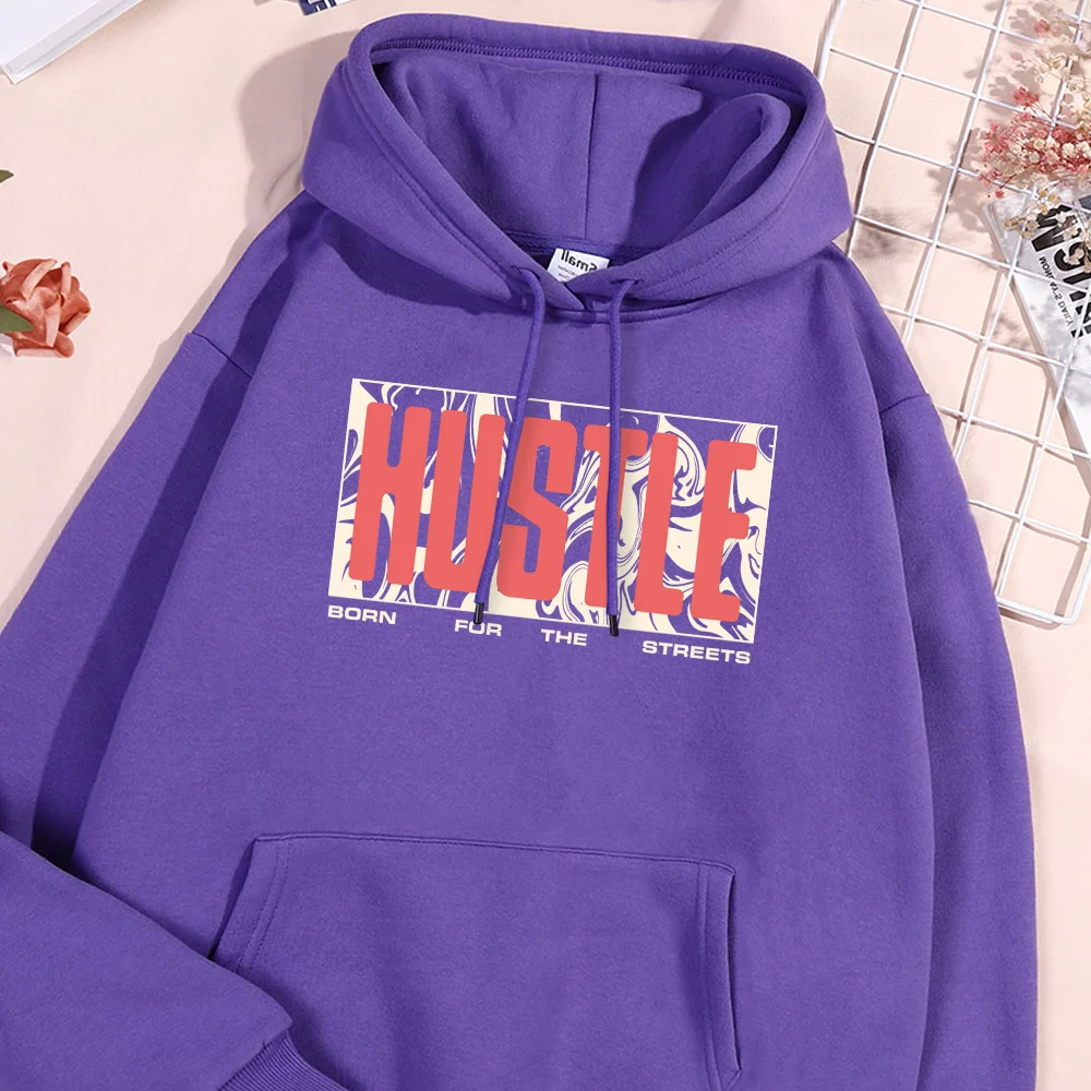 Hustle Letter Hoodie Men Simple Fleece High Quality Hoodies Flexible Pullover Casual Loose Hoody Soft Comfortable Clothing