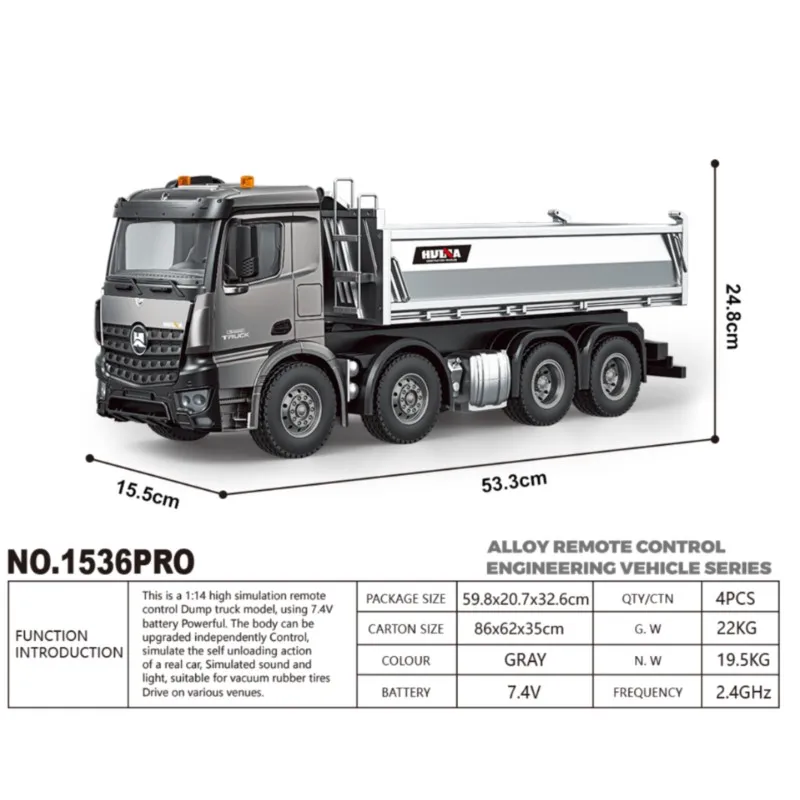 1536 RTR New HUINA RC Dumper 1/14 Remote Control Dump Truck Tipper With Sound Light Effects Toy Model Gifts
