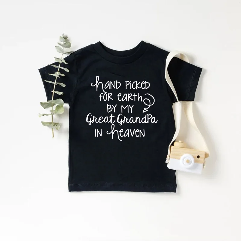 Hand Picked For Earth By My Great Grandma/Grandpa In Heaven Kids T-Shirt Cotton Boys Girls Clothes Children Short Sleeve Tops