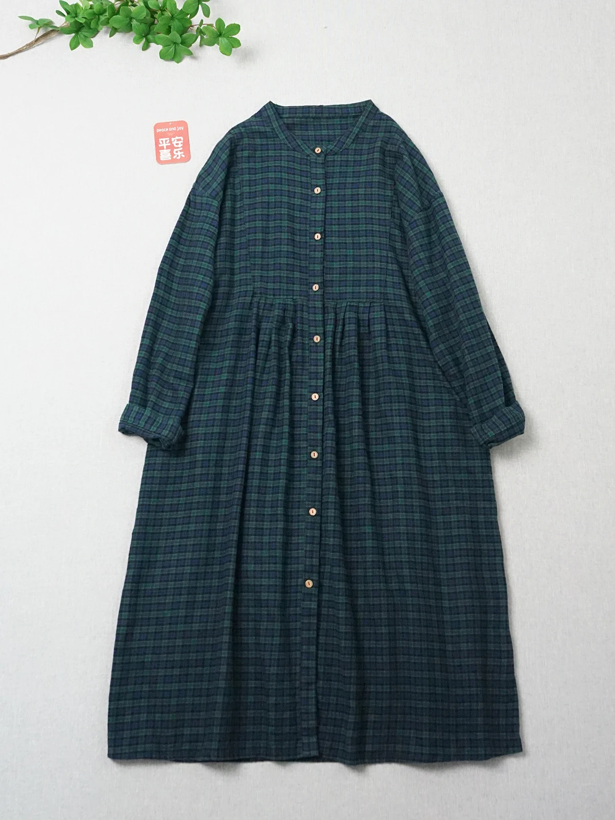 Suave pele-amigável algodão xadrez longo sve dr outono inverno solto cardigan sle midi irt dr para mulher 8-39 anos de idade