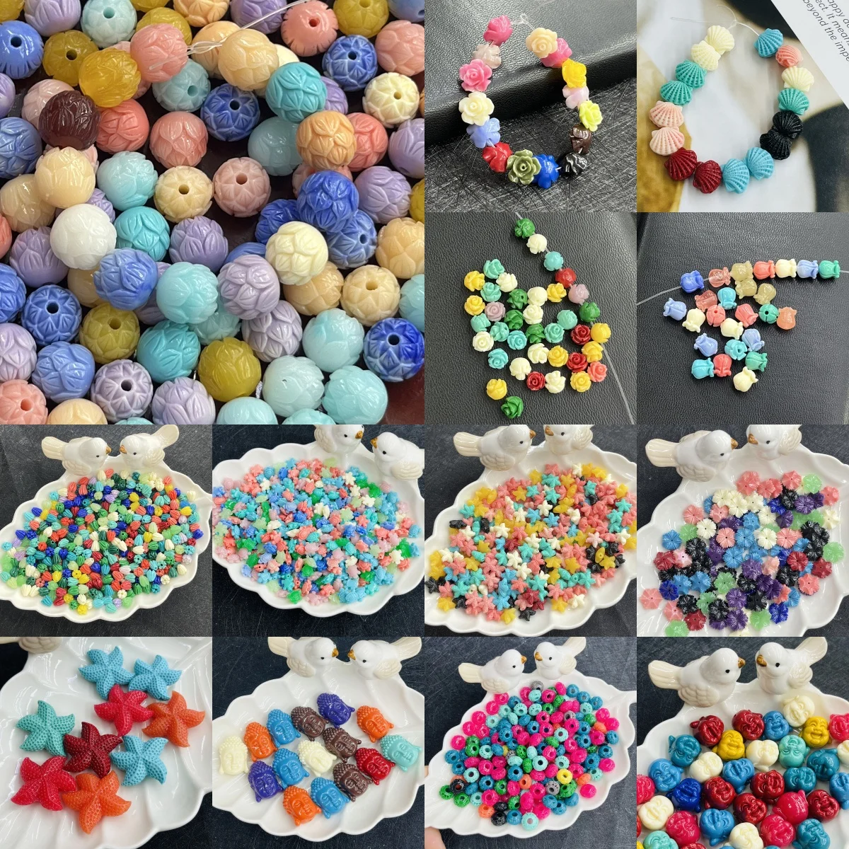 50pcs/lot Various Shell Beads Flower Buddha Rose Ball Shell Scattered Beads for Jewelry Making DIY Necklace Bracelet Accessories