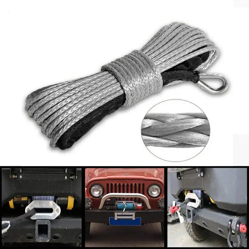 

7700 Lbs Winch Rope Trailer Winch Rope with Hook 6mm x 15m - 3 Color Synthetic Winch Rope Towing Rope for ATV UTV Truck Boat