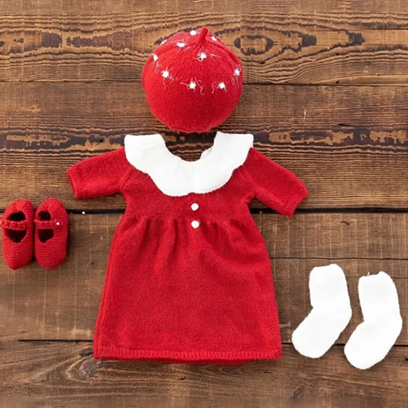 Rich Style Newborn Photography Outfit Beret Dress +Socks 3pcs/Set Baby Girl Posing Studio Photo Shooting Accessories