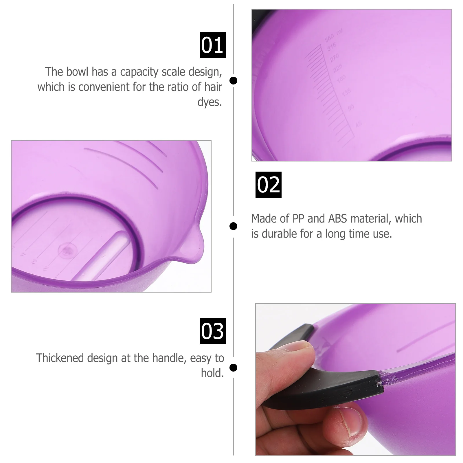 

5pcs Hair Dyeing Bowl Purple Salon Coloring Mixing Bowl Premium PP ABS Reusable Wide Deep Stain Free Hair Tools