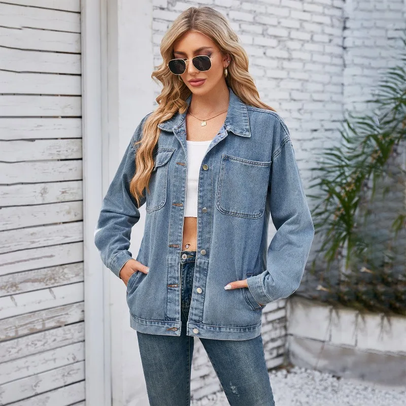 2026 Wish European and American Cross-border Foreign Trade Amazon New Women's Wear, Amazon New Vintage Washed Denim Jacket Top