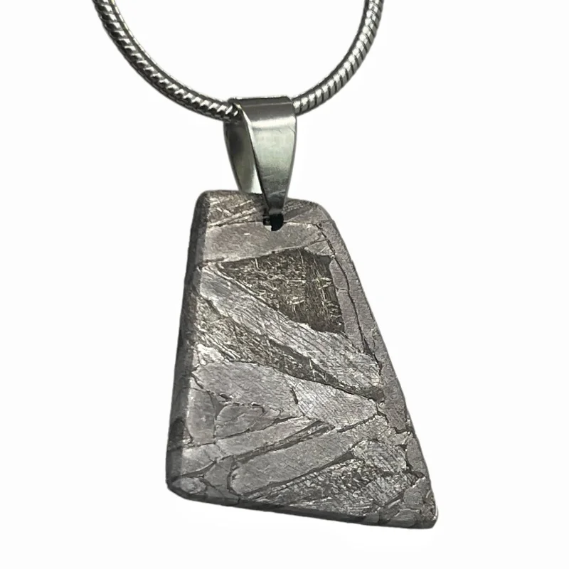 Muonionalusta Meteorite Trapezoid Slab Pendant Natural Iron Meteorite Space Stone Necklace Collectible Ornament LK584