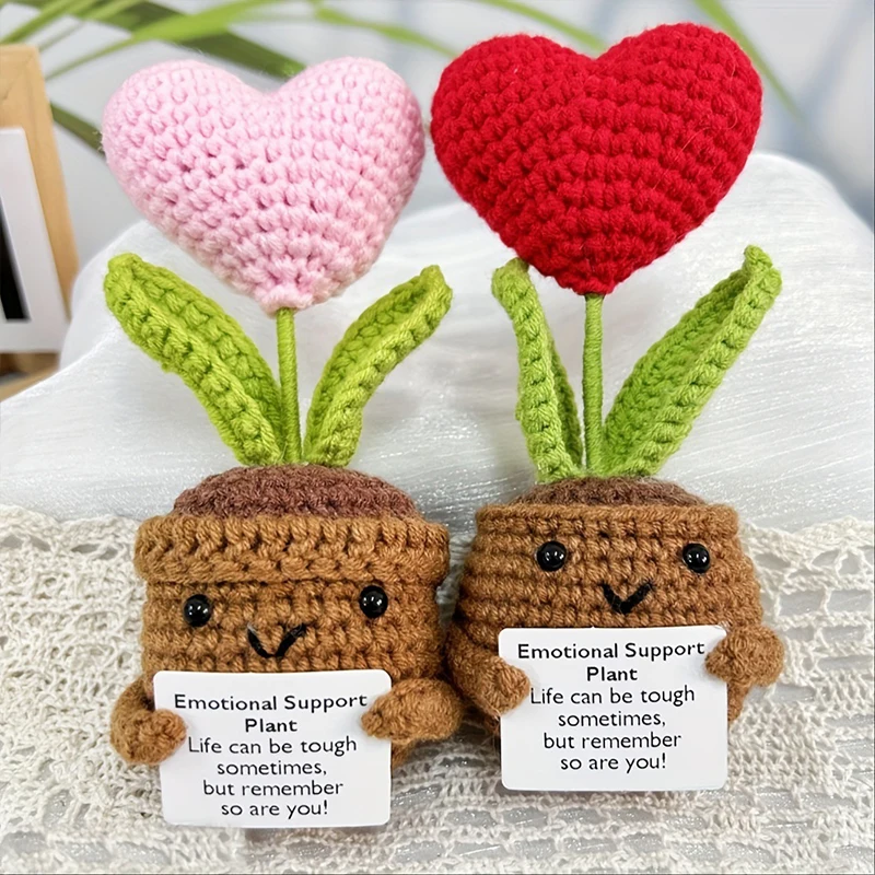 Knitted Potted Plant Hand-woven Heart Sunflower Crochet Flower Potted Room Decoration Auto Interior Accessories Birthday Gifts