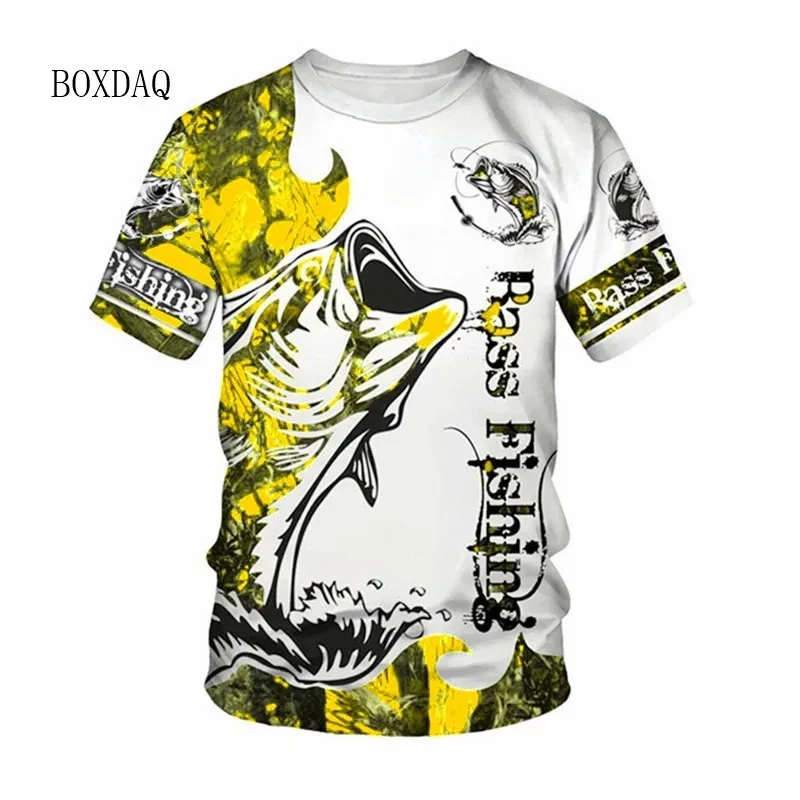 Men\'s Fishing T-shirts Summer Short Sleeve 3d Fish Print Street Hip Hop Big Size Man Tees Loose Casual O-Neck Tops Plus Size 6XL