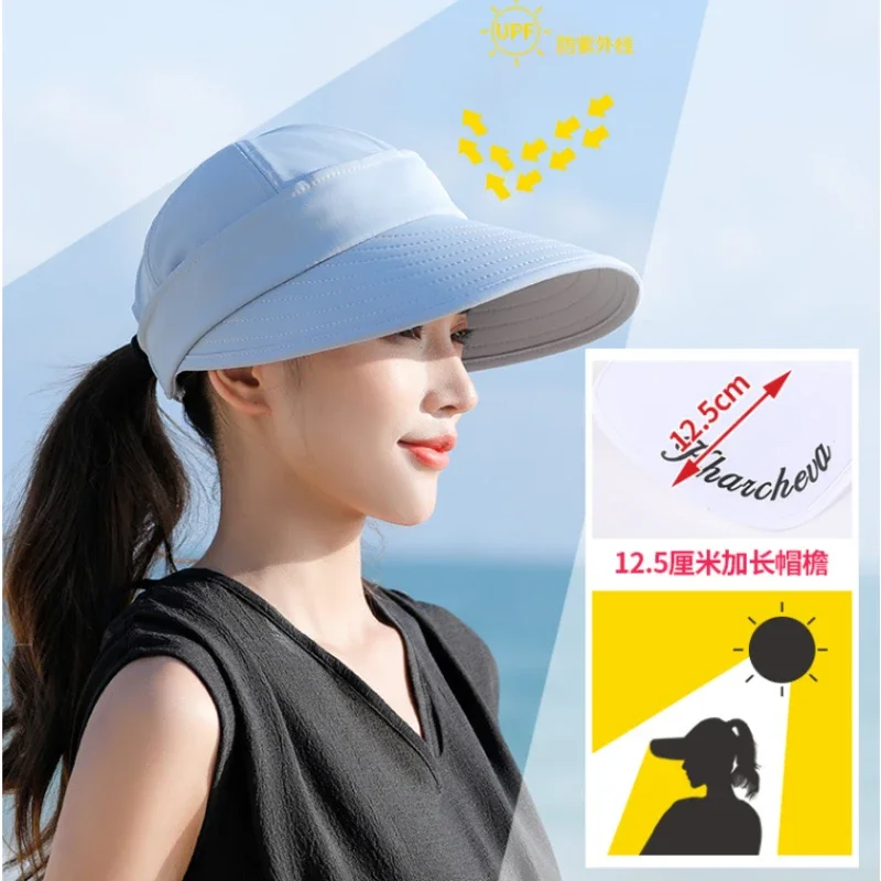 Sombrero desmontable para el sol de verano para mujer, gorra de playa con protección UV plegable informal, visera ancha ajustable, gorra vacía con