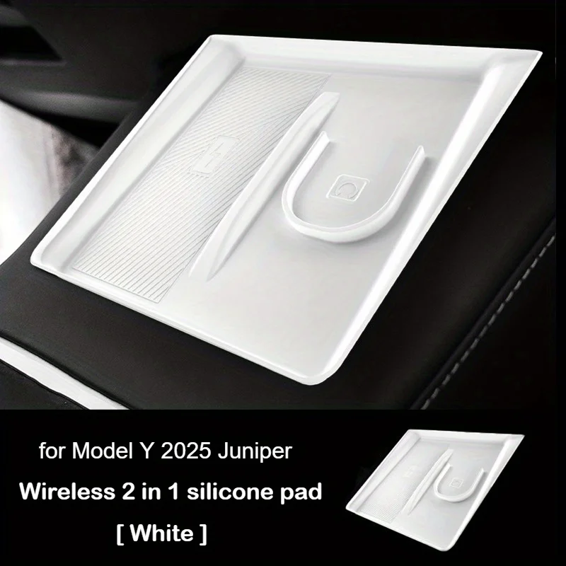 Wireless Charging Silicone Pad for Headphones Anti-Slip Center Console Mat New Version Car Interior Accessories for Tesla Model 3 Model Y