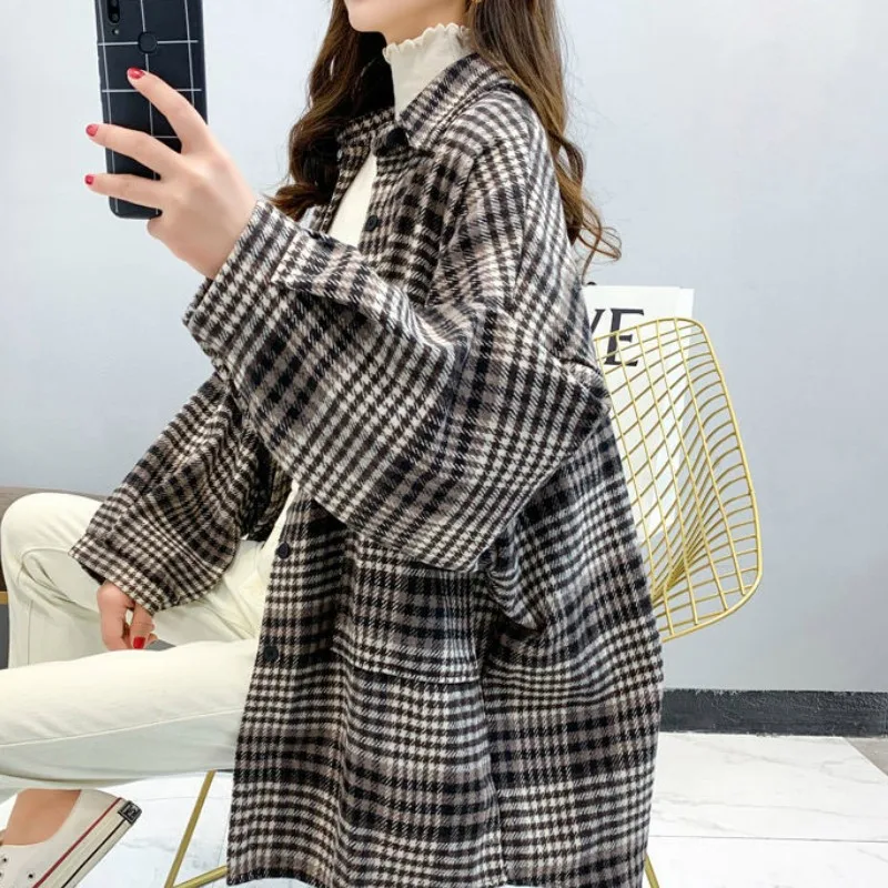 Basic Jackets Women Retro Plaid Spring Trendy Loose Elegant Long Sleeve Femme Coats Chic Leisure Oversize New Outerwewar