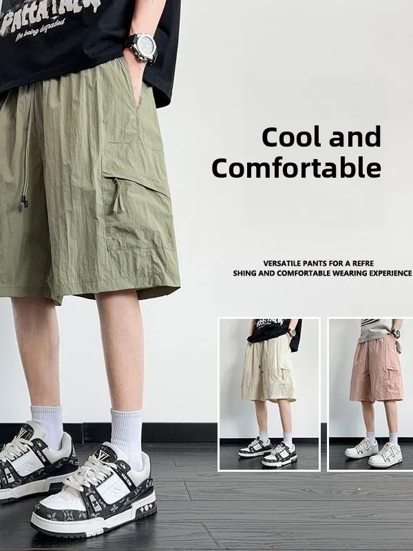 

Ice Silk Cool Feeling Loose Straight Leg Workwear Shorts Men's Quick Dry Casual Sports Five-Quarter Length Fashionable Teenag...