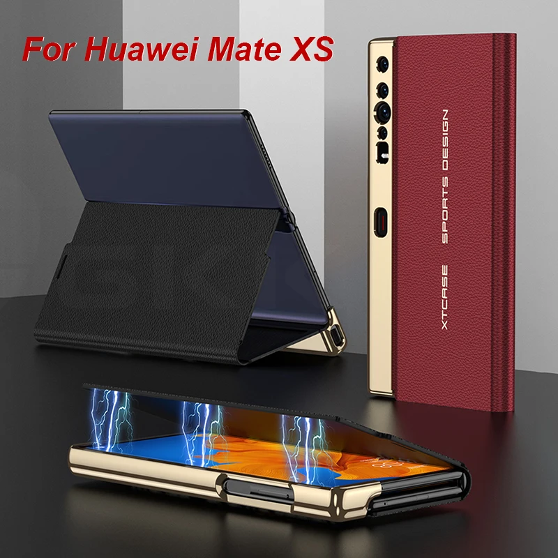 

Painted Leather Magnetic Fold Stand Case For Huawei Mate XS Luxury Plating Edge Protective Hard Cover For Huawei Mate XS Case