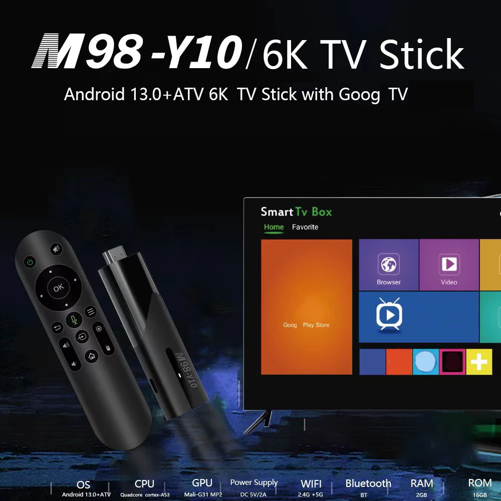 M98 Y10 Smart TV Stick Android 13 ATV Allwinner H618 2.4G/5G Dual WIFI Airplay Preinstalled APP TV Stick