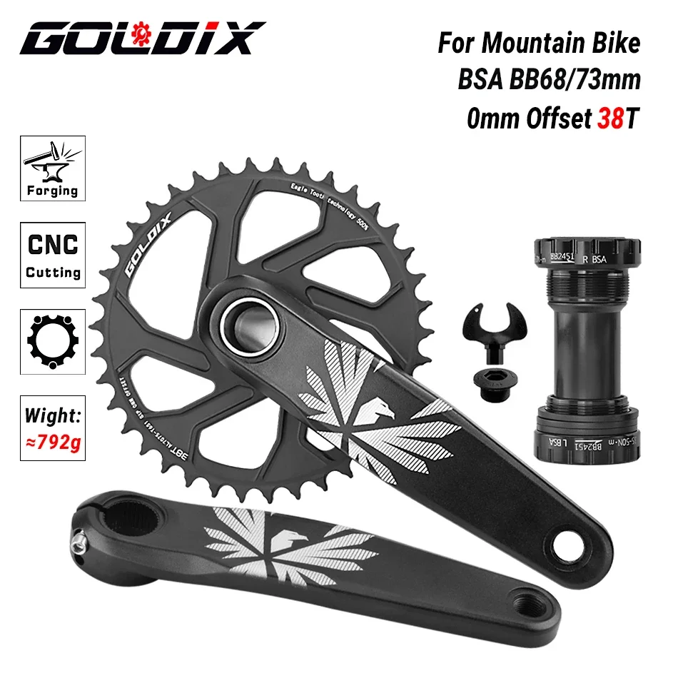 GOLDIX Fiets Crankstel 170/175mm Crank lengte 0mm Offset Direct Installeren Kettingblad 30/32/34/36/38T Voor Mountainbike Crankstel
