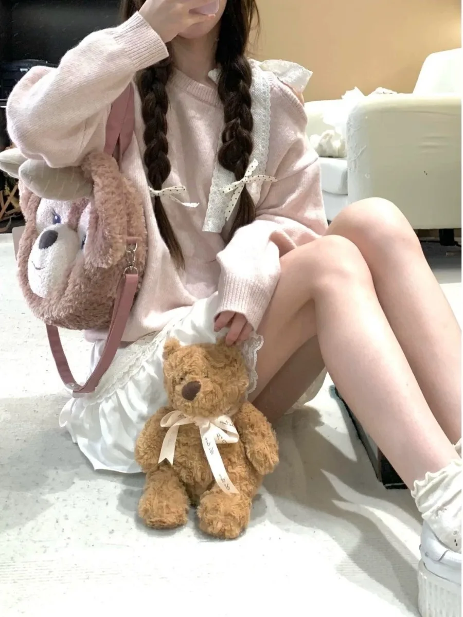 

Pink Knitted Off-oulder Sweater Women's Sle Korean Girl Design Belt Small Size Anti-Aging Autumn New Arrival Sweater