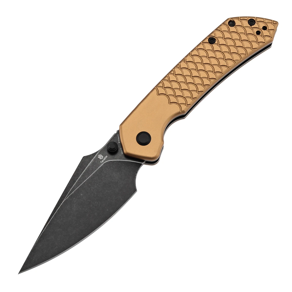 Couteaux pliants Tenable T1034H, lame Fenrir Damas/Nitro-V avec PEI/aluminium avec Texture écailles de poisson, poignée de poche Camping EDC