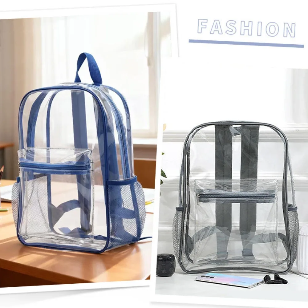 Clear Transparent Pvc Backpack Large Capacity Air Cushion Strap Waterproof Wear Resistant Unisex Kids School Bag For Travel Use