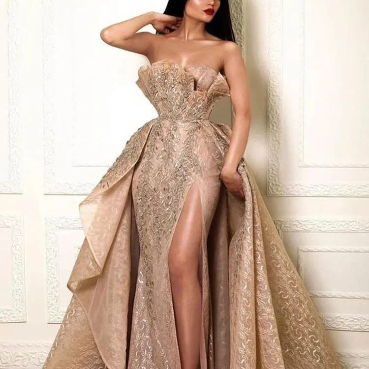 2025 nuevo vestido de noche para mujer vestido largo Sexy sin tirantes moda elegante comercio exterior europeo americano Dresswish Dunhuang