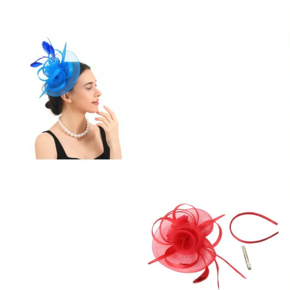 Retro Style Mesh Feather Fascinator Elegant Wedding Headband Women Hair Accessories For Church Party Stage Performance