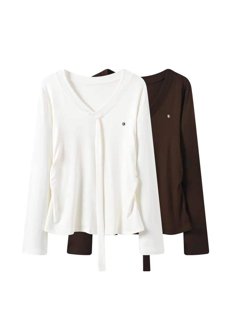 

plus Size Women's Long Sve V-Ne Base irt Casual Faion Design Winter New Sle Polyester Fiber Knitted T-irt