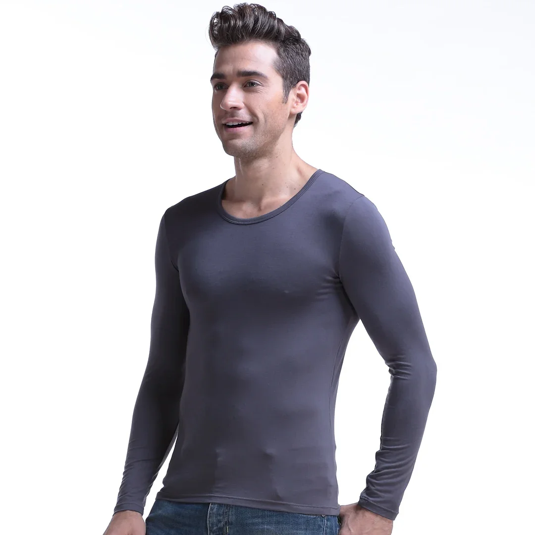 

Men Modal autumn single autumn winter thin warm top round neck basic underwear slim-fit long sleeve base shirt