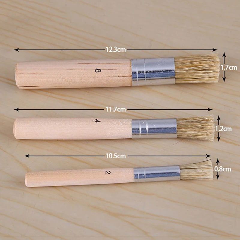 3PCS Set Wooden Stencil Brush Chalk Paint Natural Pure Hog Bristle brush Round