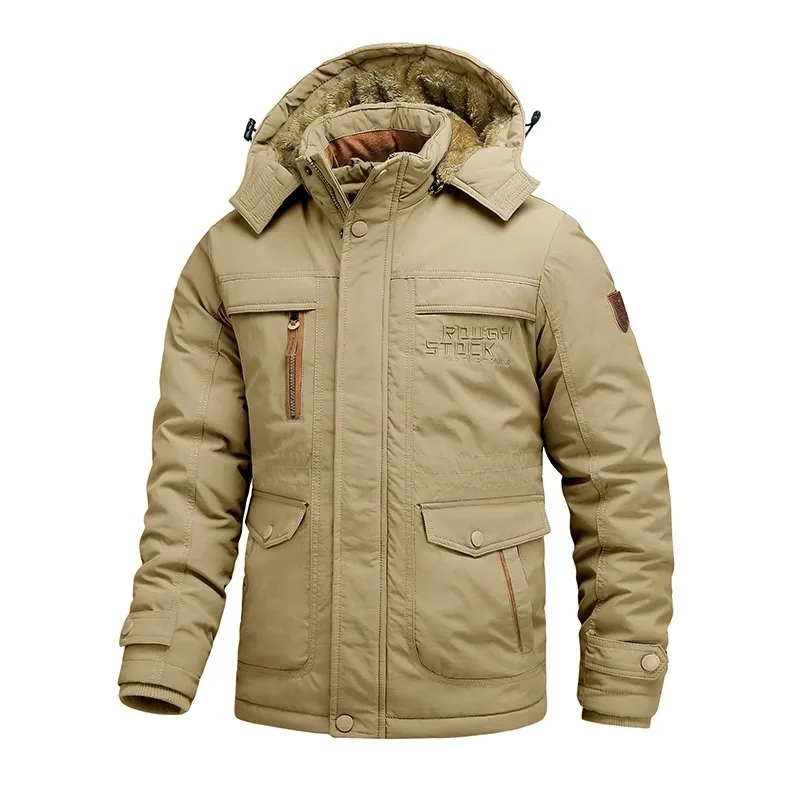 Men's Fashionable European-Style Military-Enthusiast Workwear Cotton-Padded Jacket Winter Fleece Thickened Tactical Coat