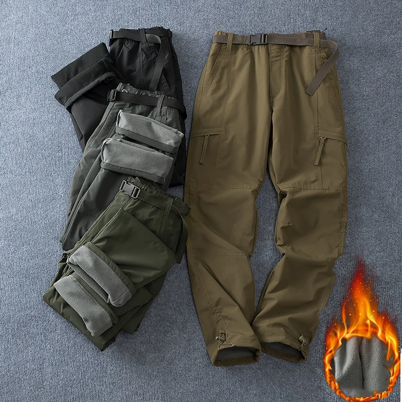 

Warm Waterproof Men's Cargo Pants Wadded Fleece Thick Windproof Motorcycle Riding Pants Skiing Mountaineering Outdoor Trousers