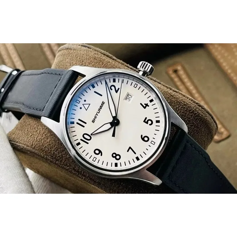 WATCH1 Store  Pilot 40MM Sport Mens Automatic Black And Blue Leather Reloj Hombre Watch Stainless Steel Logo VXIII