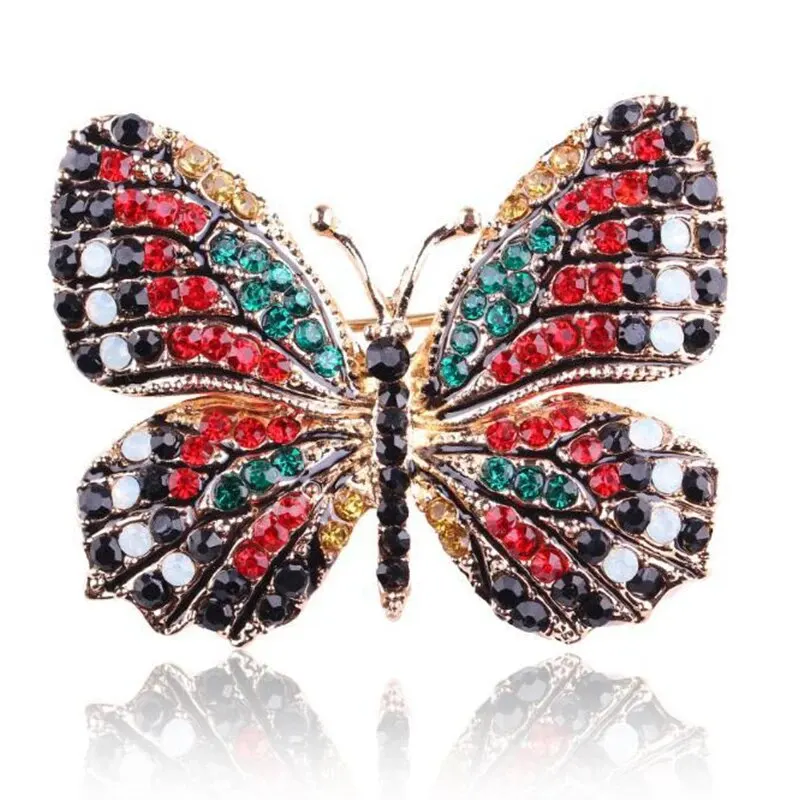 Trendy Multicolour Alloy Butterfly Brooches For Women Metal Crystal Insect Brooch Party Birthday Winter Jewelry