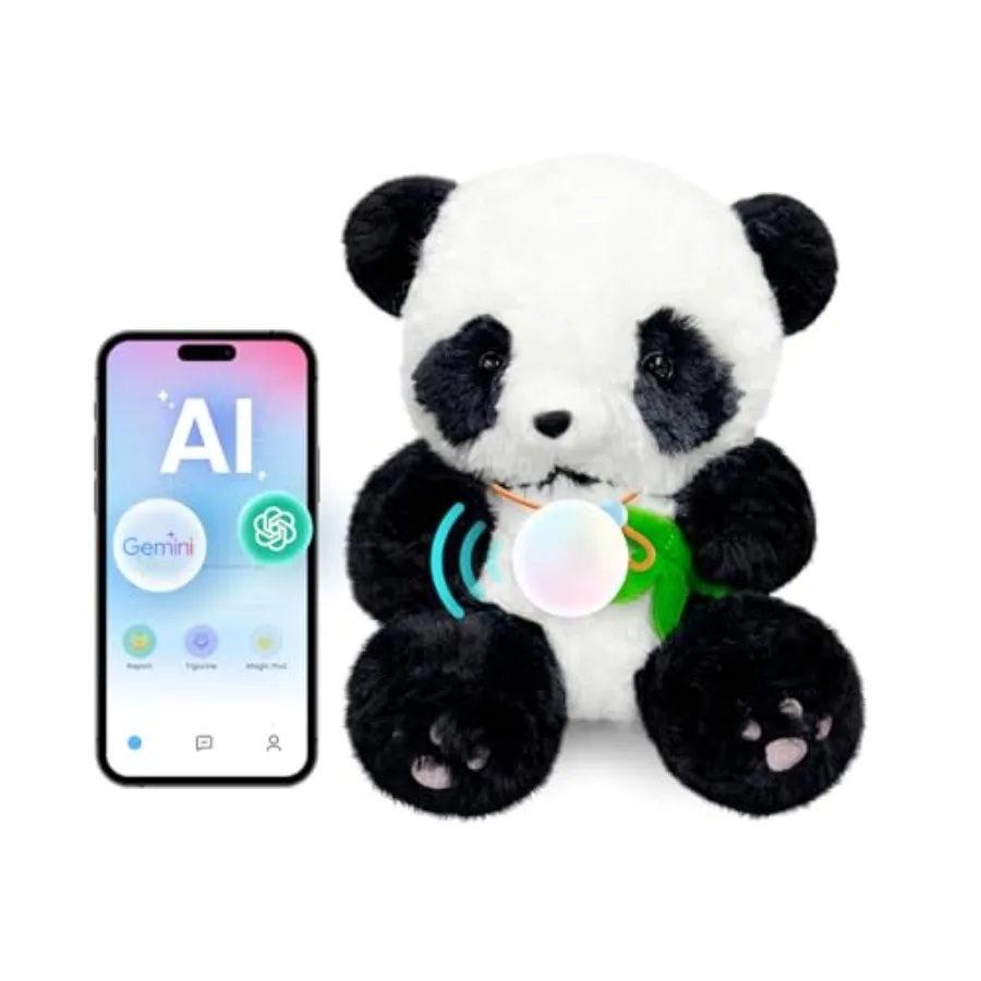 

Smart AI Plush Toy Panda for 3+ : Soft Polyester Gray Interactive Stuffed Animal with Screen-Free Educational Emo Robot APP-Con