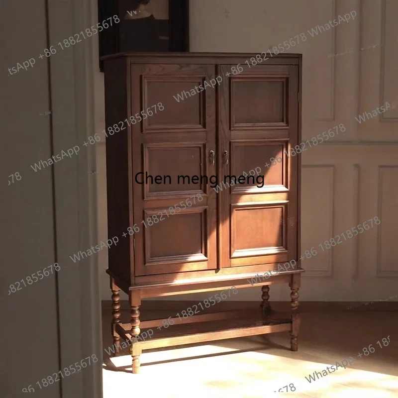 

French vintage solid wood double door storage cabinet American living room storage dining side wall standing cabinet